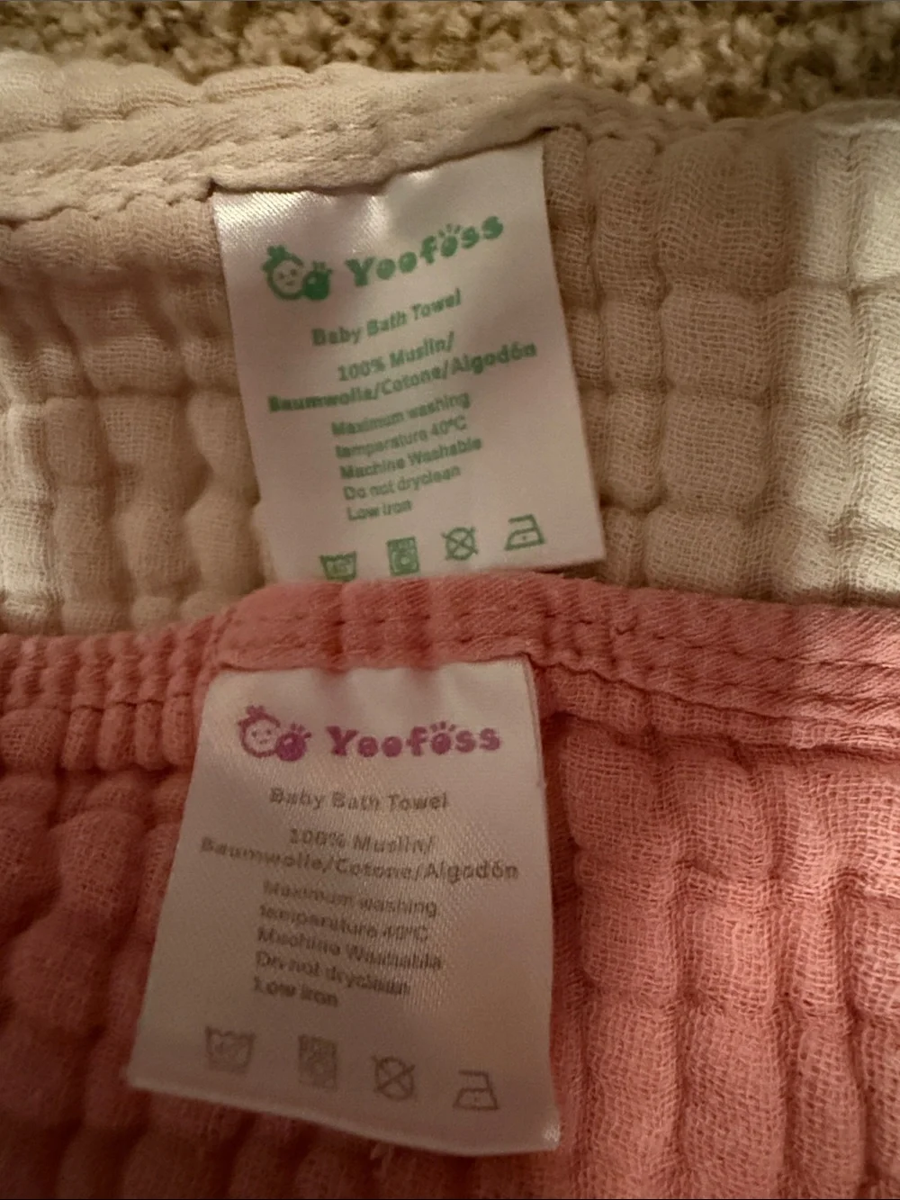 Kids Hooded Bath Wraps - 100% Muslin Pink & Cream Infant Towels